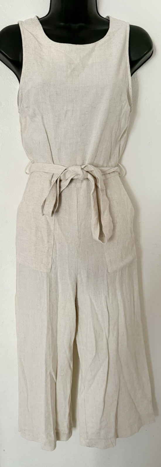 Montea U Los Angeles Beige Solid Linen Sleeveless Wide-Leg Jumpsuit S Tie