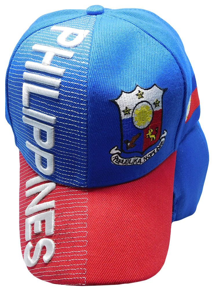 Philippines Country Letters Emblem Royal Blue Red Bill 3-D Embroidered Cap Hat