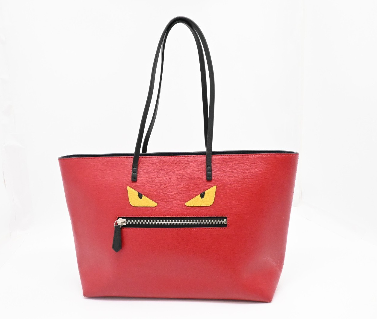 Authentic FENDI Monster Roll Tote Bag Red Leather 8BH185