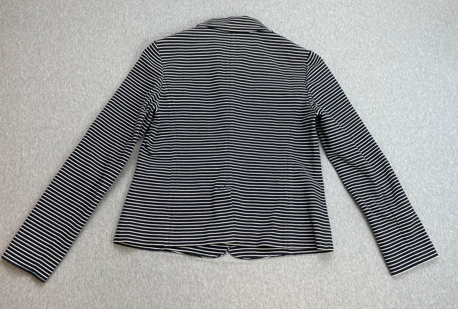 Talbots Jacket Womens 10 Black White Stripped Cotton Blend Stretch Knit Fabric