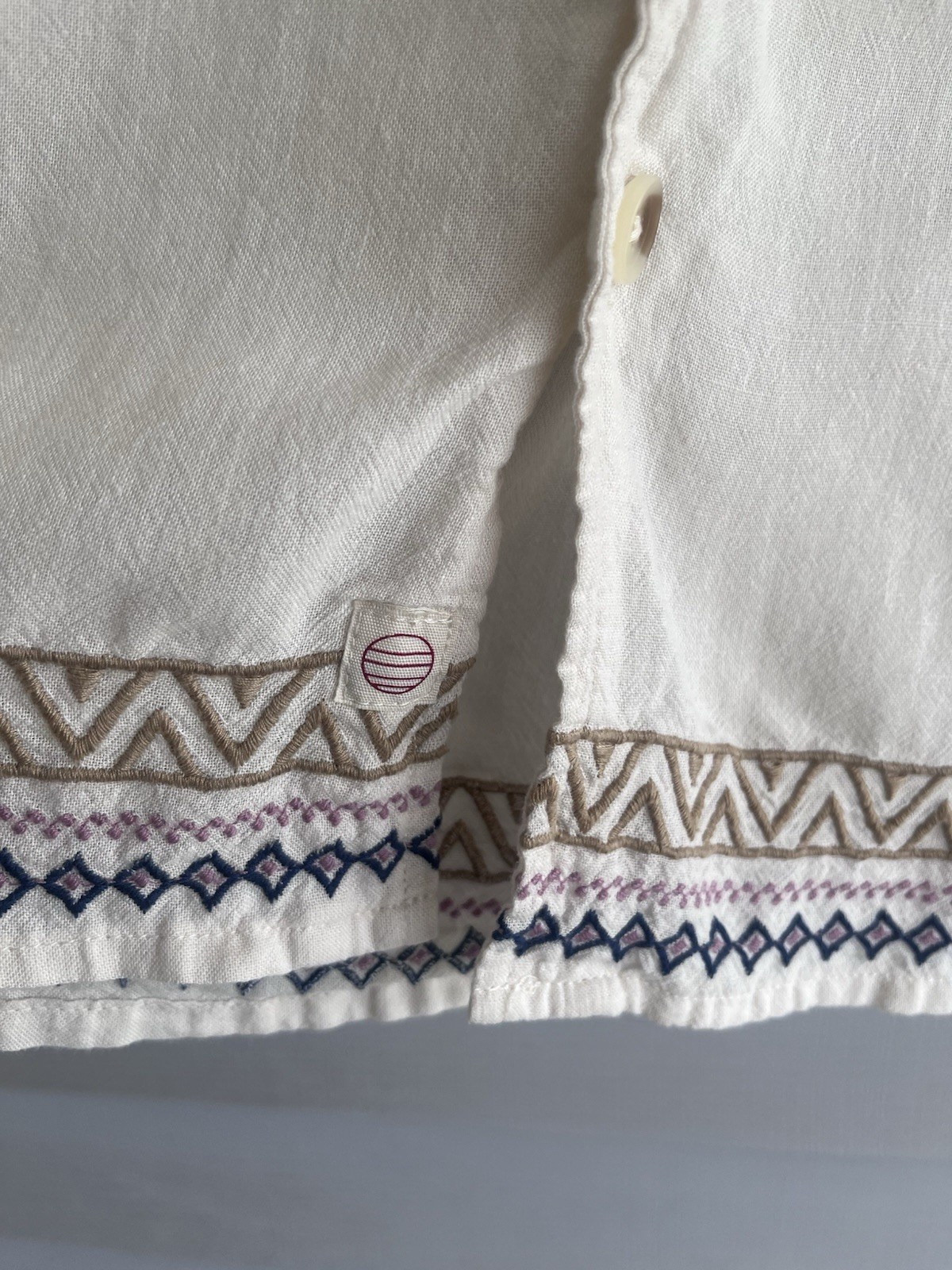 Marine Layer Linen Blend Resort Shirt Mens M/L Palm Tree Embroidered Camp Collar