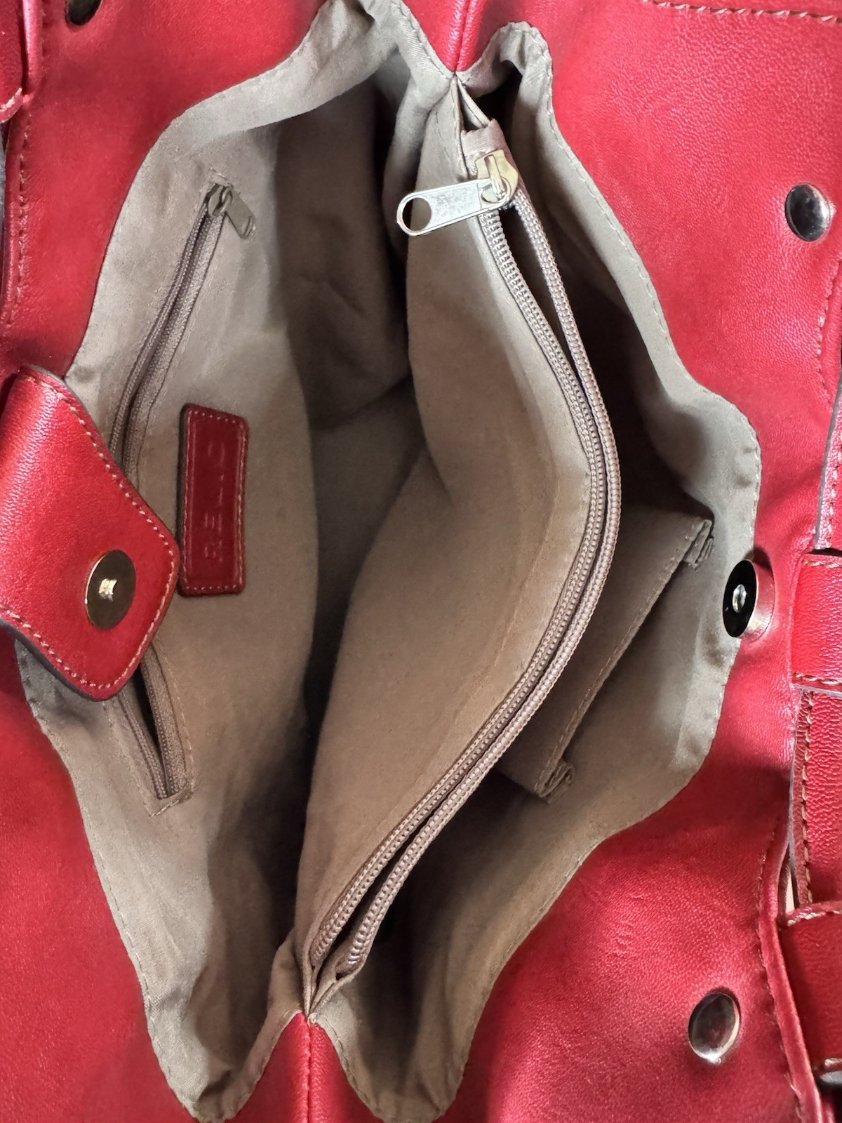 Relic Red Satchel Top Handle Bag Zip & Snap, Lined Pockets, Buckle, Silver