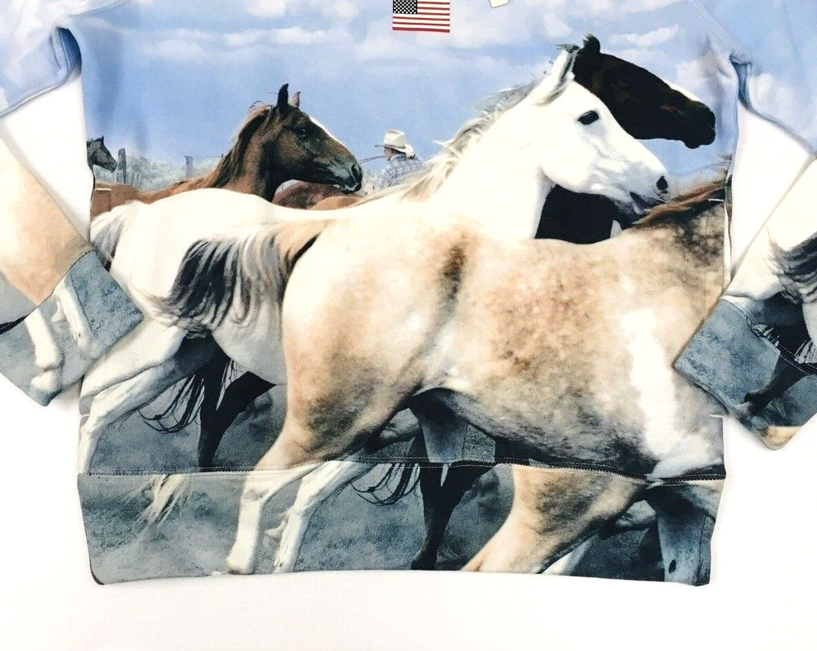 Polo Sport Ralph Lauren VTG Horse Flag Western Cowboy Fleece Sweatshirt Hoodie