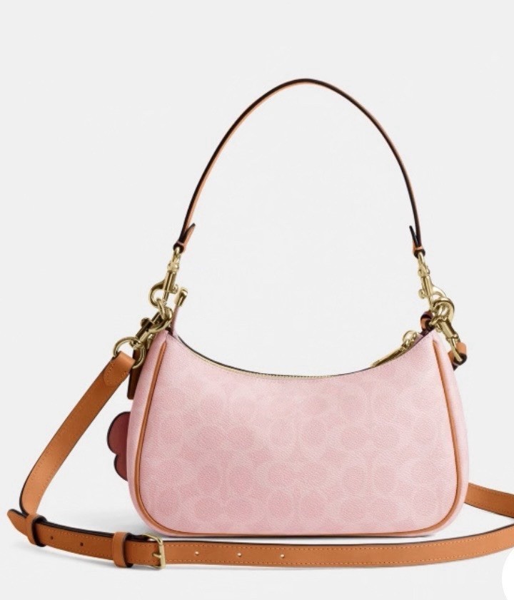 COACH CEA20 Teri Shoulder Bag Signature Canvas Pink Gold Crossbody Women NWT