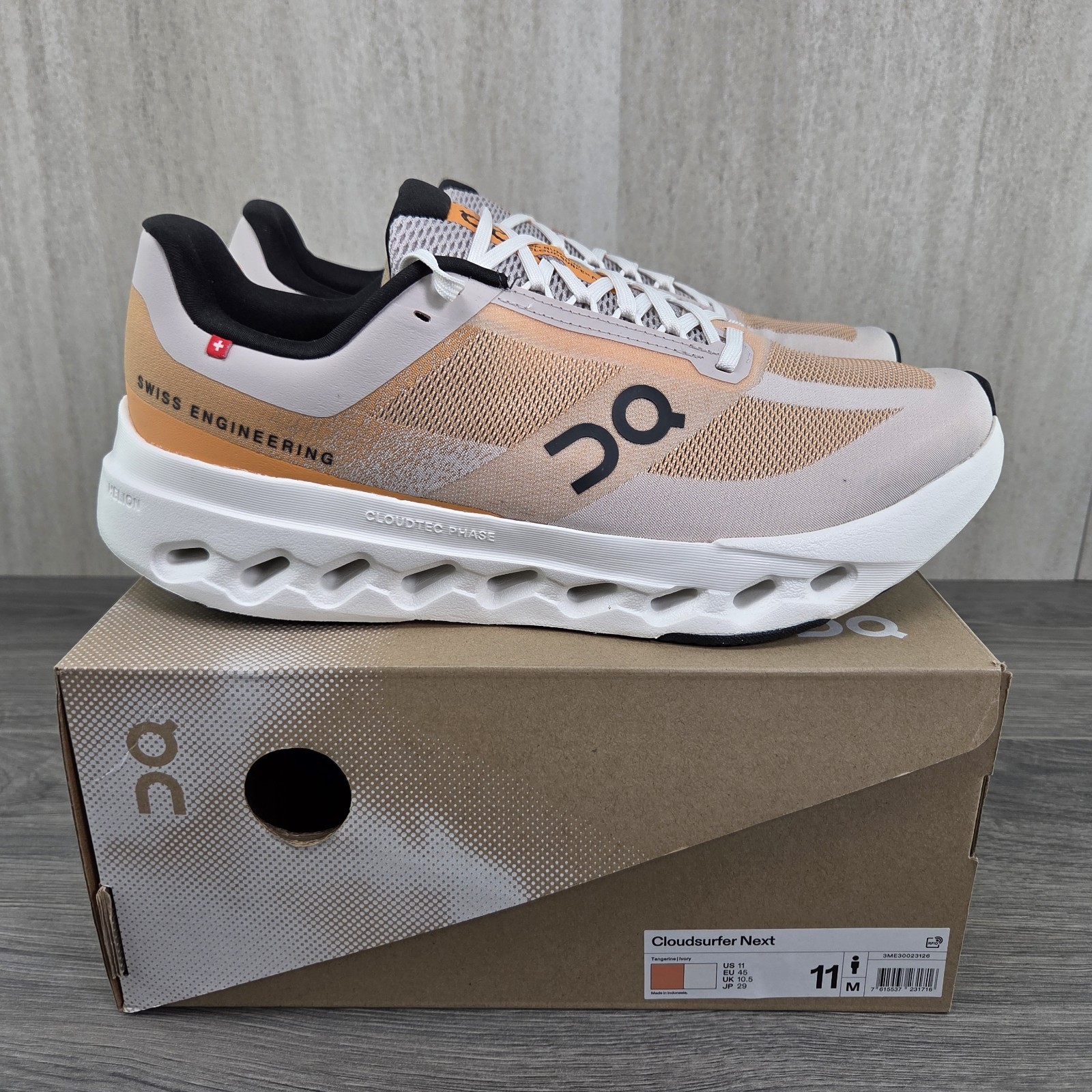 On Cloudsurfer Next Size 11 Mens Tangerine Orange Gray Running Shoes