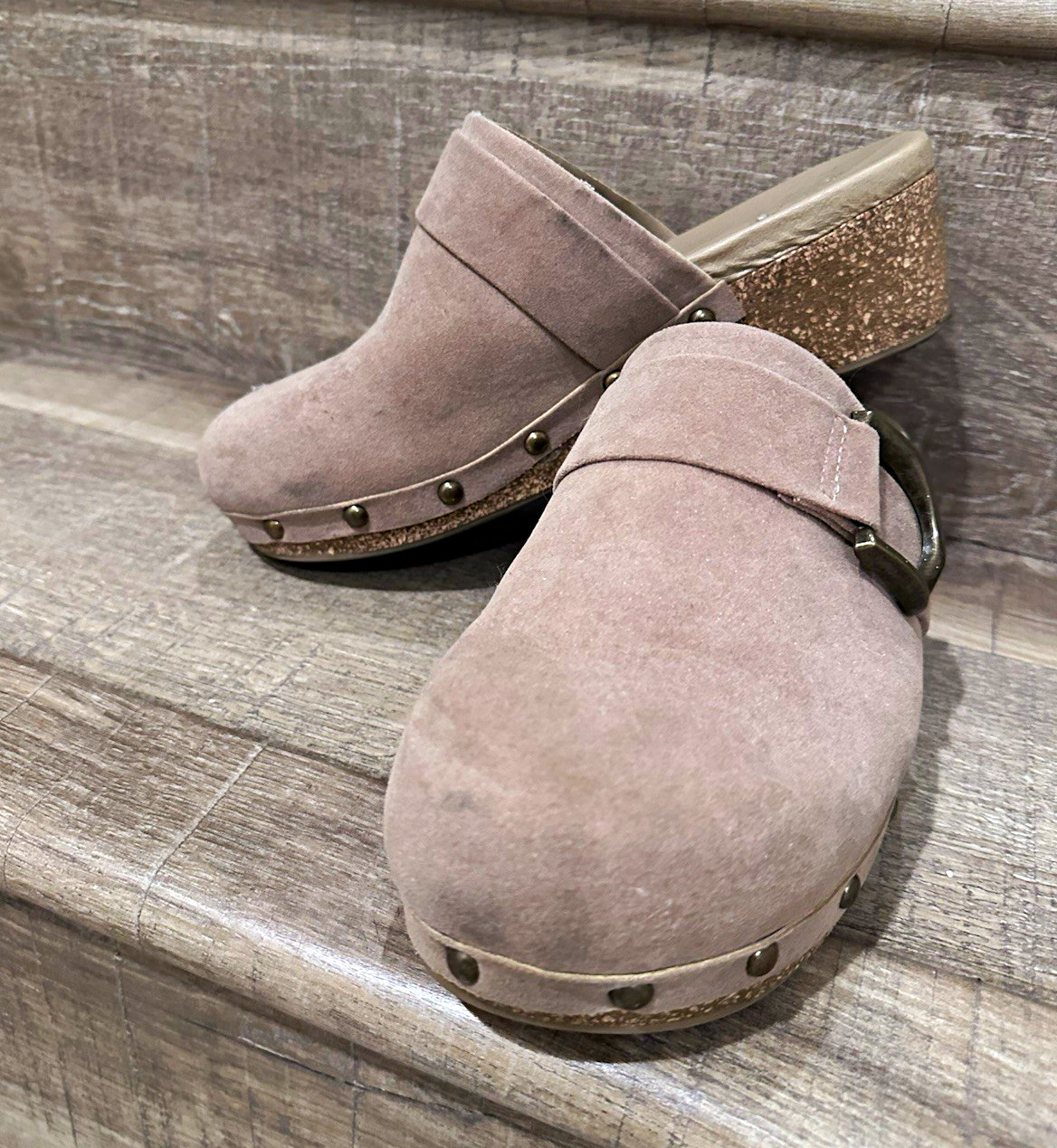 ANDIAMO Women’s Taupe Faux Suede Clog Mule Wedge Sandals Slip-On 8W