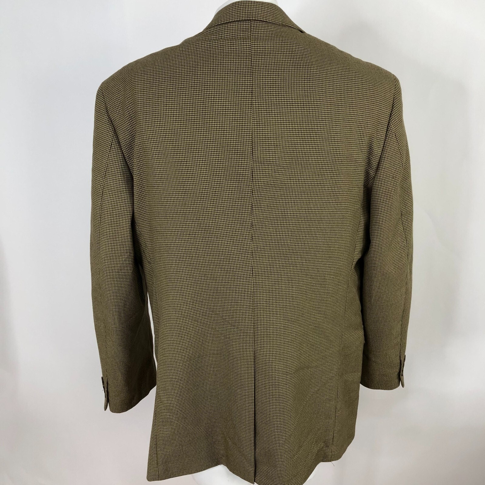 Chaps Houndstooth 44 L Men’s 100% Wool Blend Button Sport Coat Jacket Tan Brown