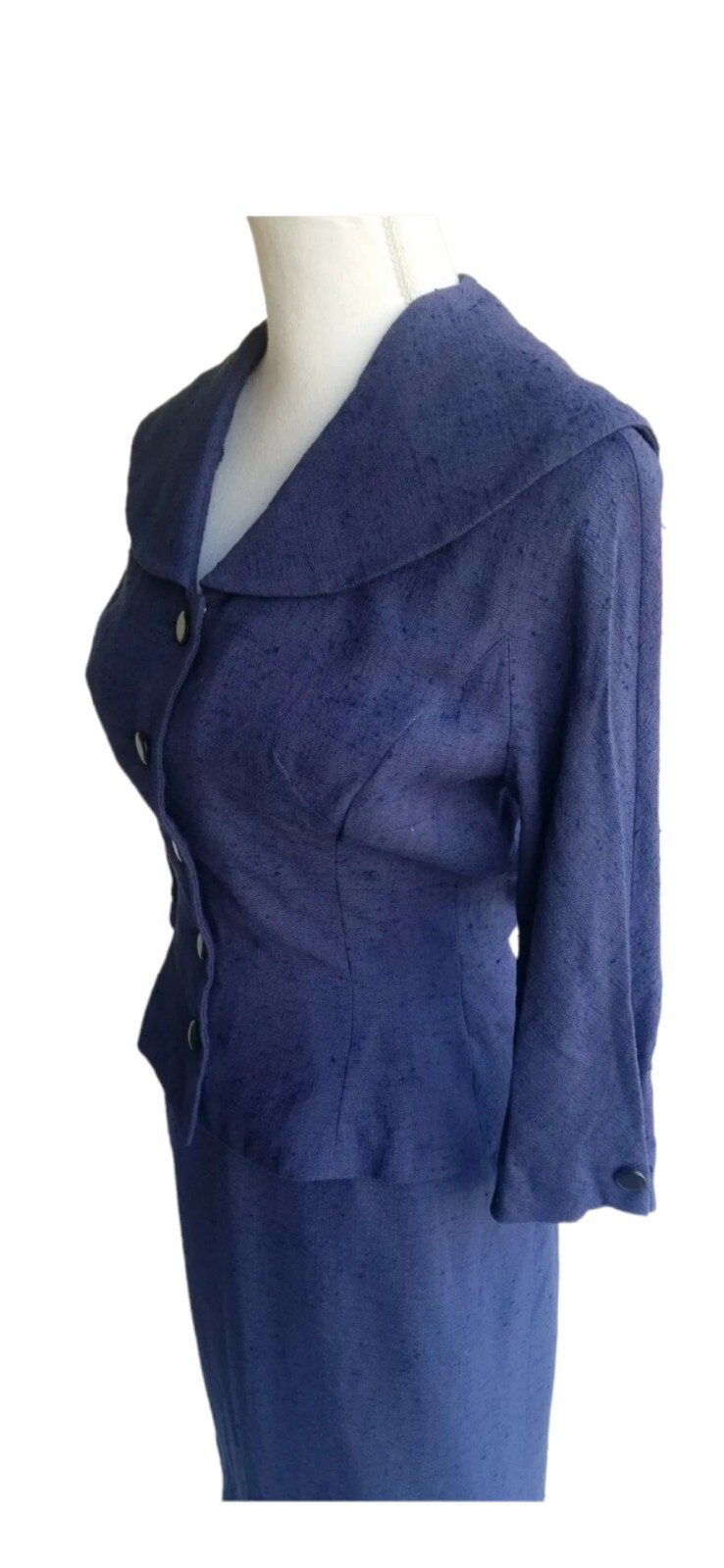 Vintage 50s Spring Suit Small 1950s BETTY ROSE Blue Cotton Jacket Pin Up