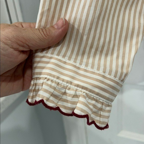 See by Chloe Beige Striped Cotton Ruffled Trim Button Up Blouse Top – 40