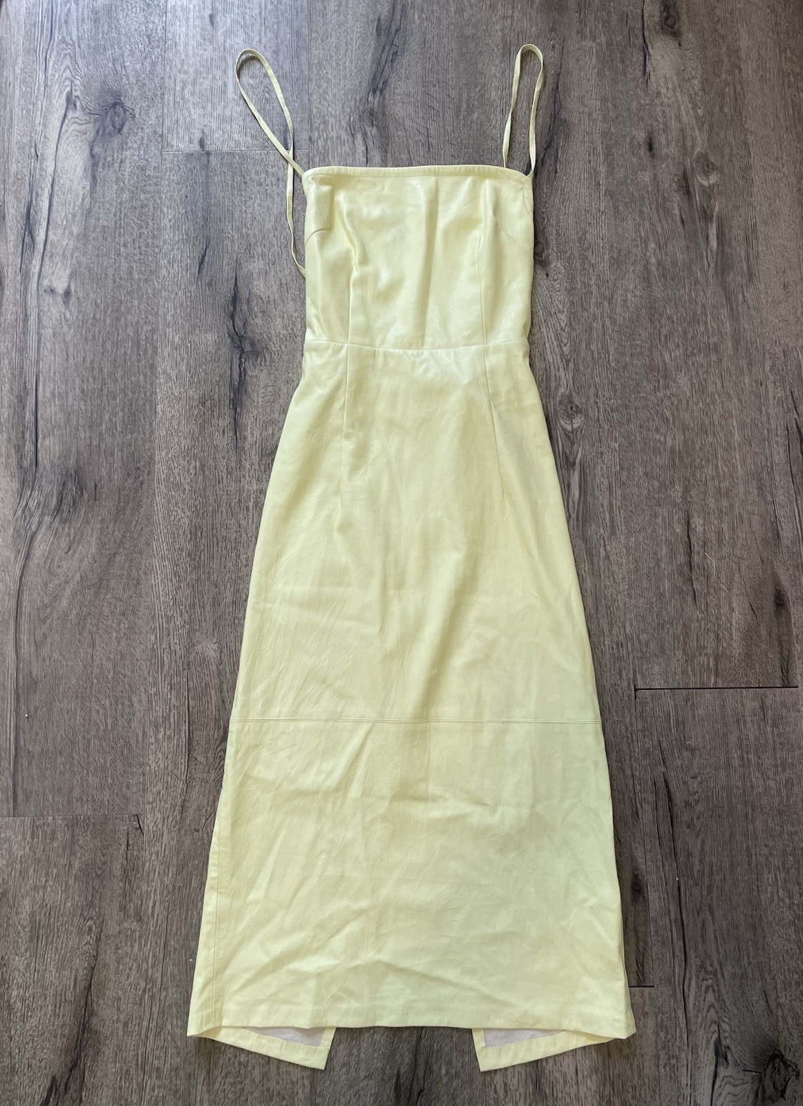 GOOD AMERICAN yellow faux leather pencil midi dress square neck size 1