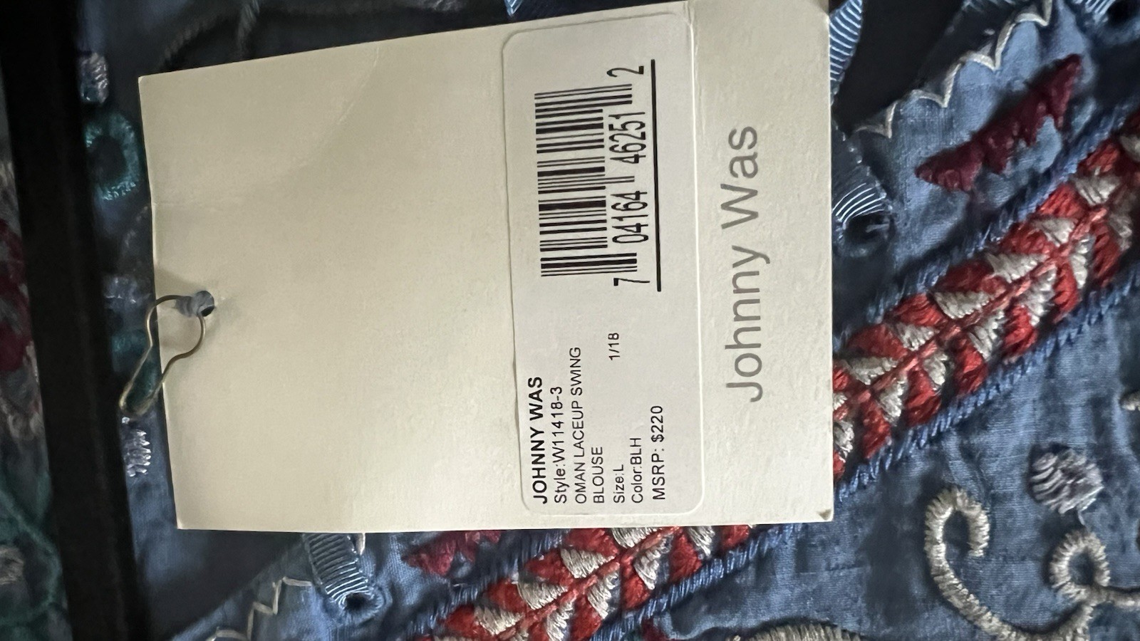 Johnny Was Oman Lace Up Swing Blouse NWT Size Large