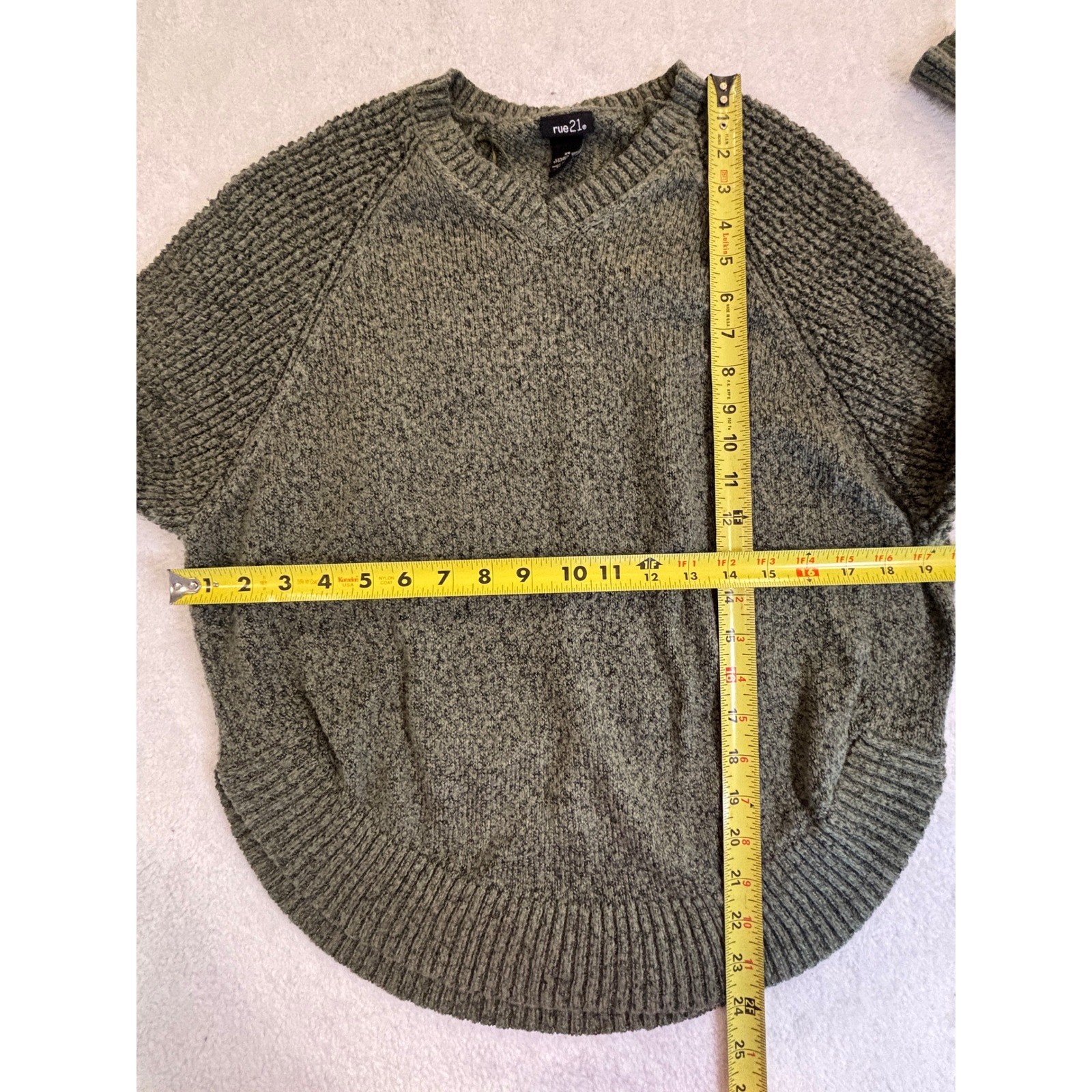 Rue21 Womens Olive Green Marl V-Neck Dolman Sleeve Knit Sweater XS