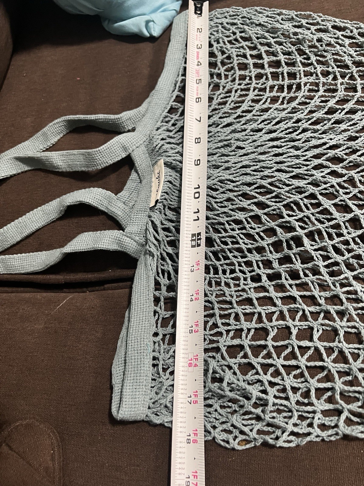 Ilauke Reusable Cotton Knit Mesh Net Tote Bag in Teal color, Lightweight beach.
