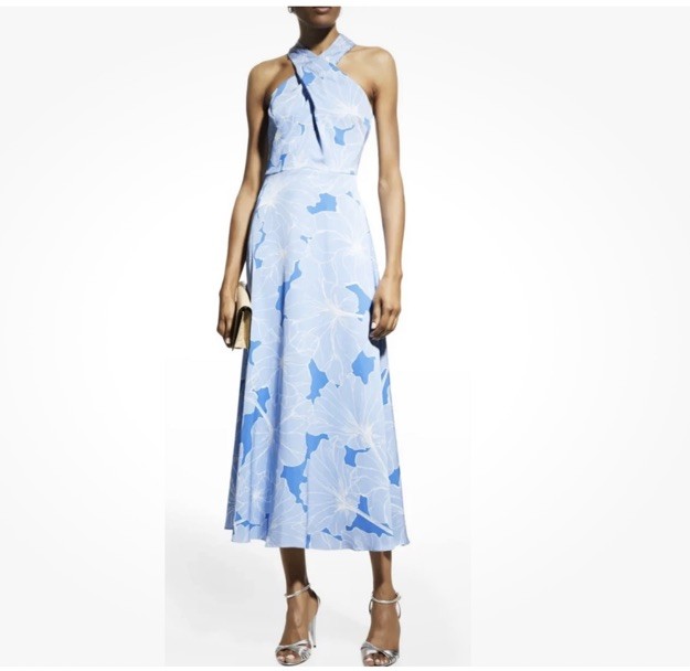 Milly Pippi Waterlily-Print Halter Maxi Dress In Light Blue Floral Sz 0 Flowy