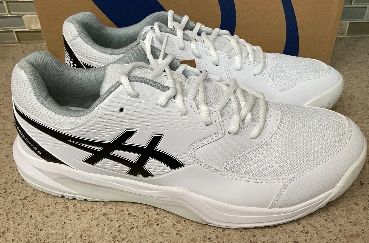 Mens Asics Gel-Dedicate 8 Sneakers Size 12 White/Black 1041A408-101 Shoes New