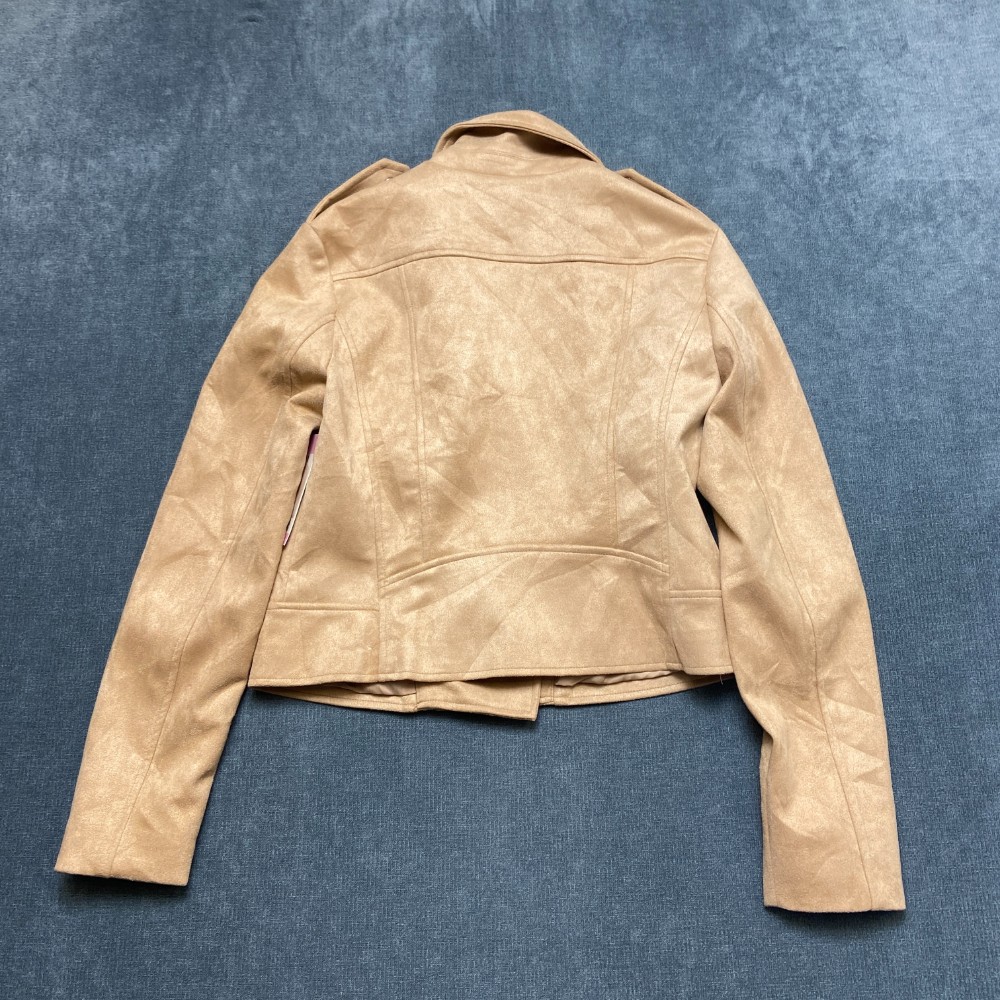 BB Dakota Steve Madden Motorcycle Jacket Womens Small Tan Stretch Faux Suede