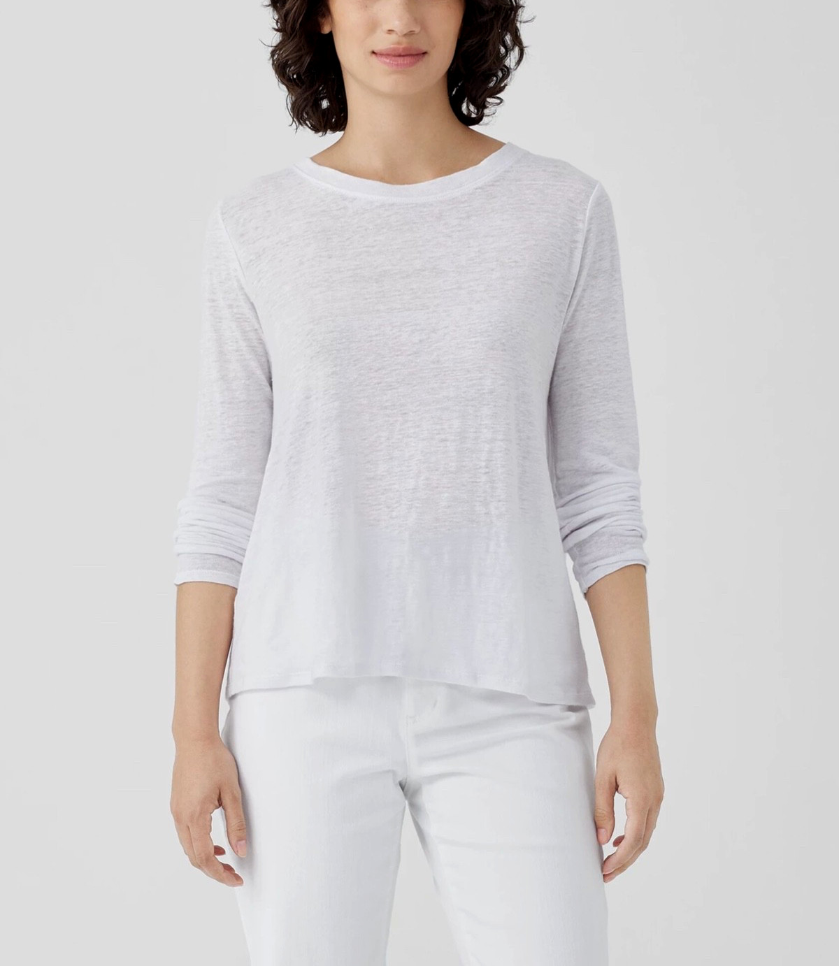 Eileen Fisher Womens $128 Organic Linen Jersey Crew-Neck Long-Sleeve Tee size PP