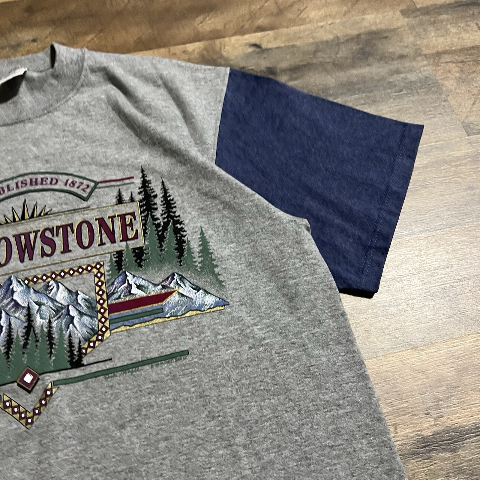 Vintage 90s Jerzees Yellowstone Mountains Graphic Tee T-Shirt VTG Mens L Large