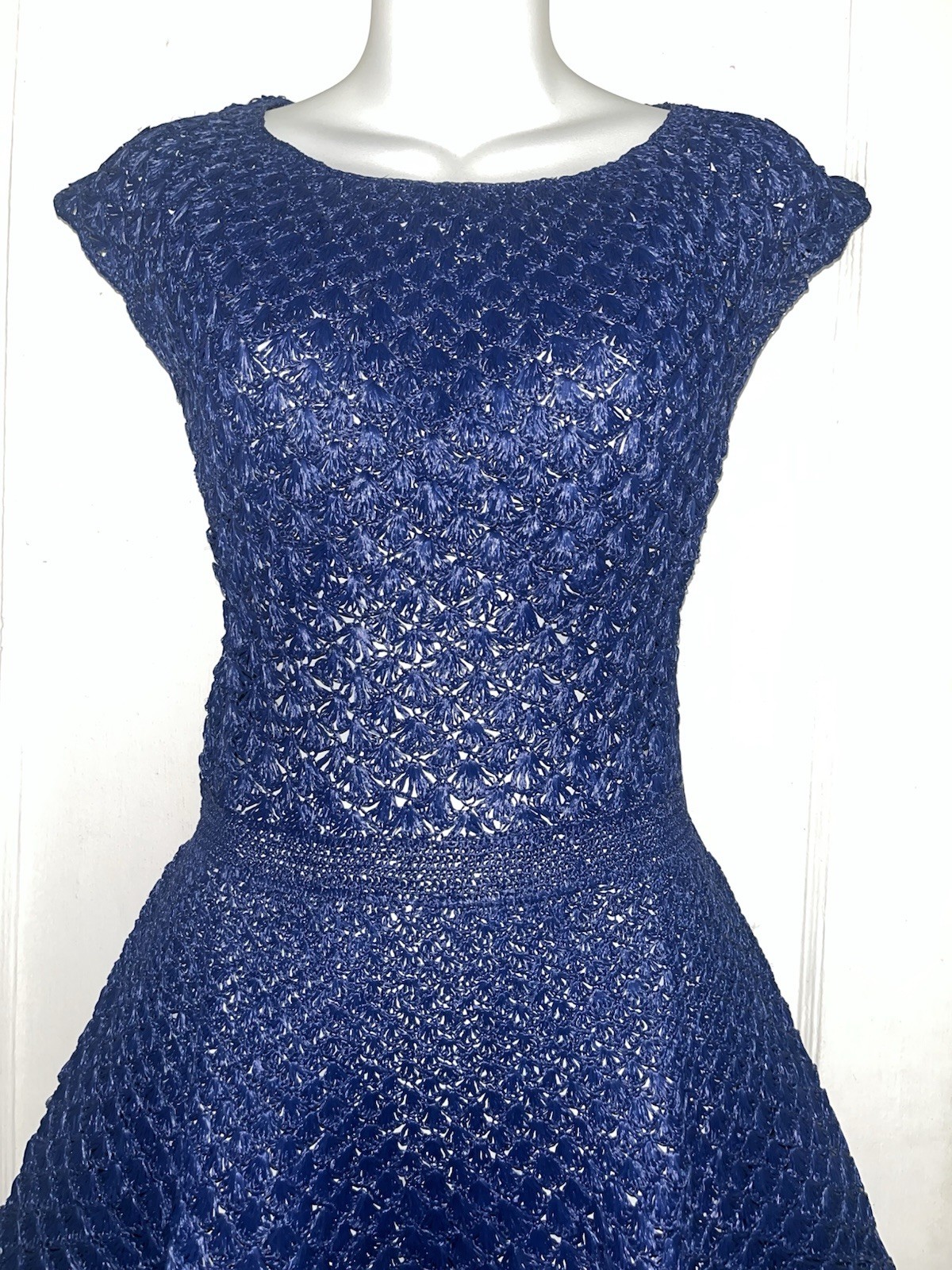 Vtg 50s crochet straw Raffia LUCY DRESS California Fair 1955 Blue Ribbon