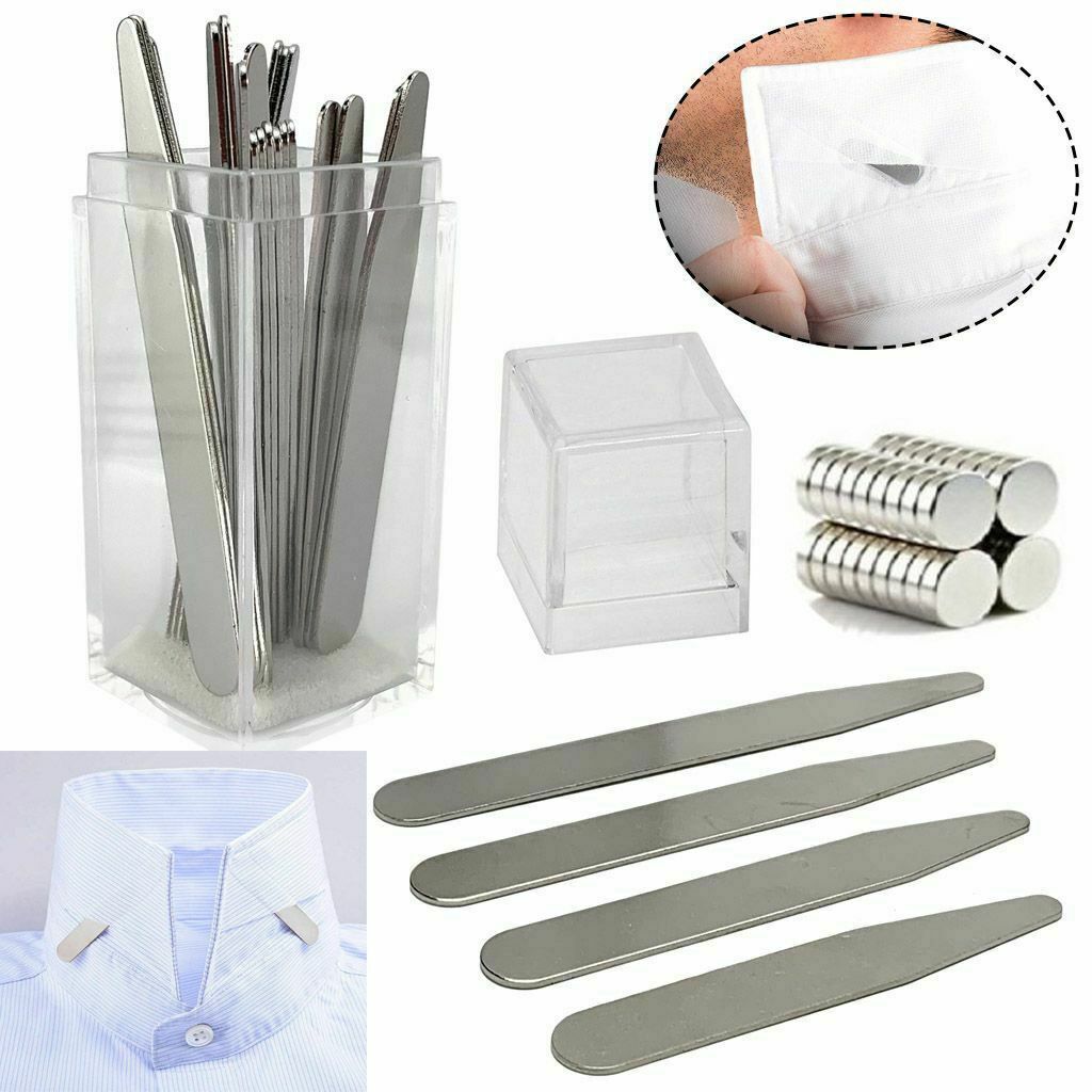 40/10 Metal Collar Stays Stiffeners / 10 Magnets for Men Shirts 4 Sizes with Box