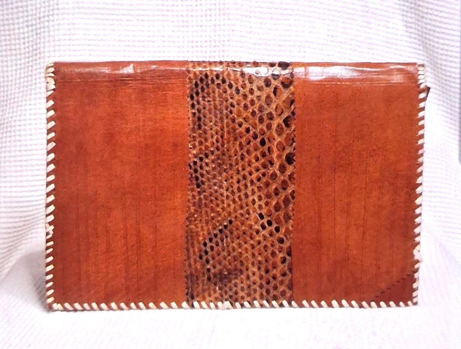 Vintage Handcrafted African Leather Snakeskin Crossbody Bag Whipstitch Clutch