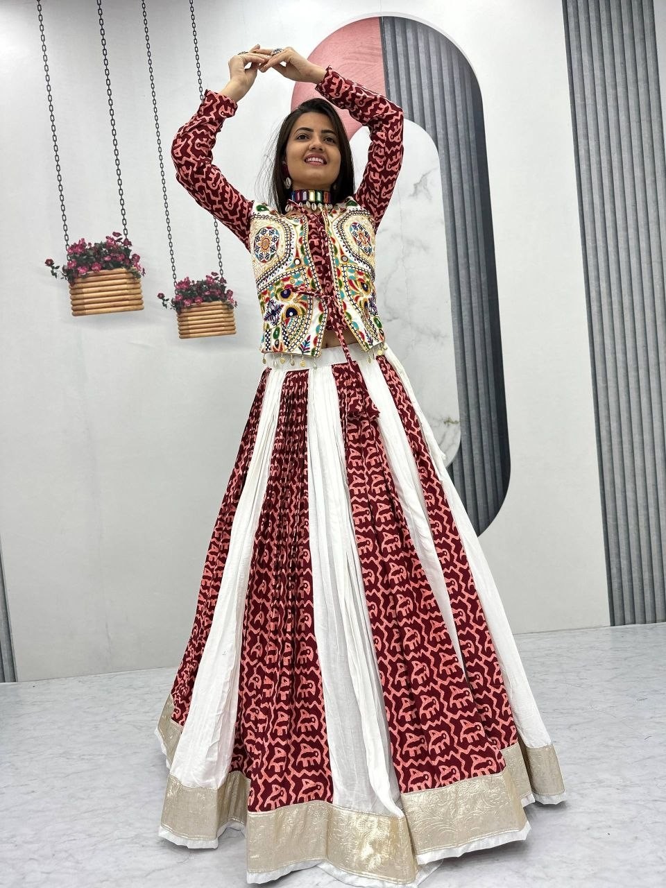 Navratri Garba Special Pure Cotton Gamathi Work Chaniya Choli