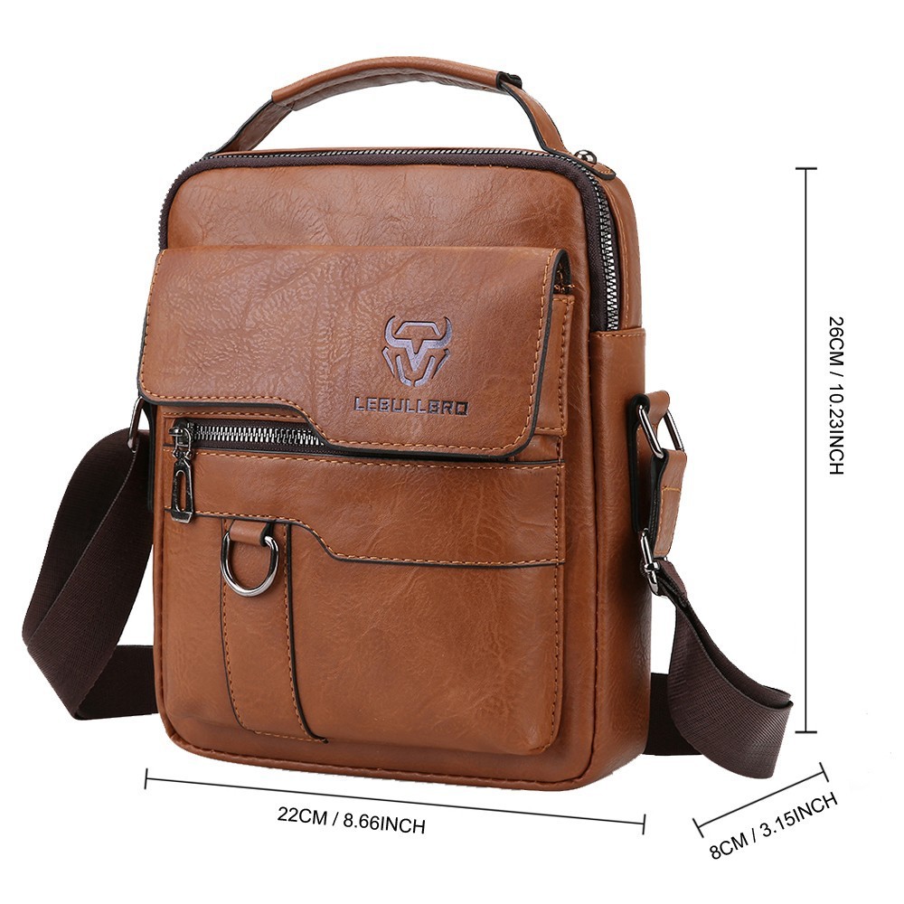 Men’s Shoulder Messenger Bag Business PU Leather 8″ Handbag Outdoor Sport Bag