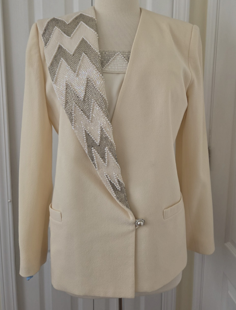 NOLAN MILLER 2 Pieces Sz 12 Dynasty Collection Ivory Beaded Jacket Tank Top