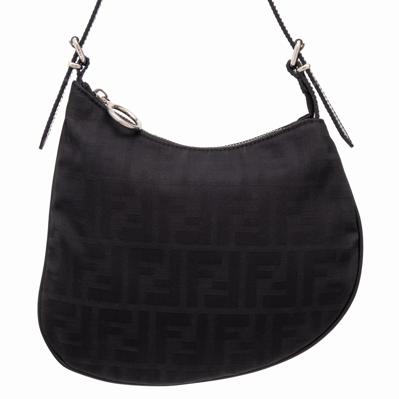 FENDI FF Monogram Zucchino Canvas Oyster Shoulder Mini Bag Black RARE VTG Y2K