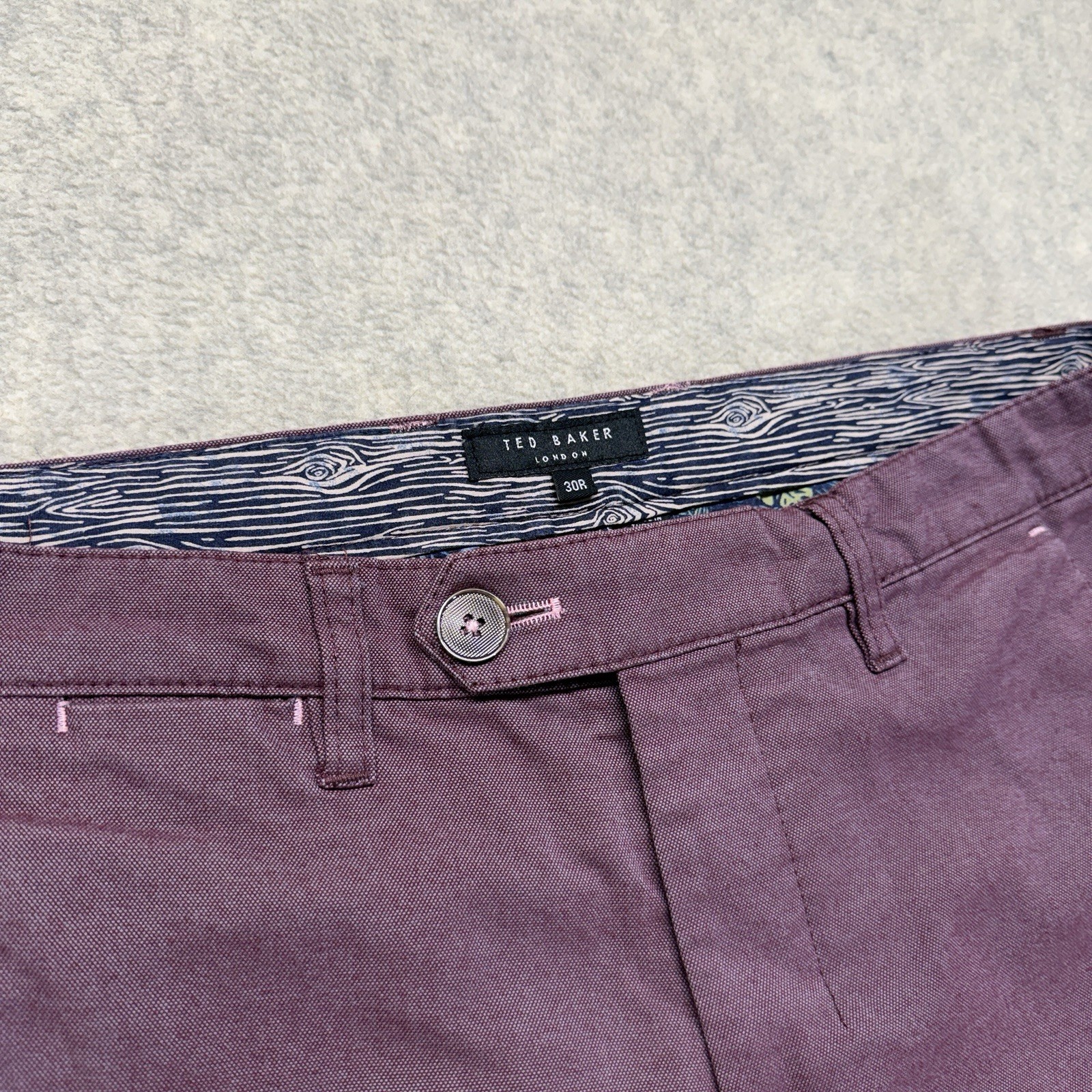 Ted Baker London Mens Chino Pants 30R Purple Slim Fit Cotton Stretch