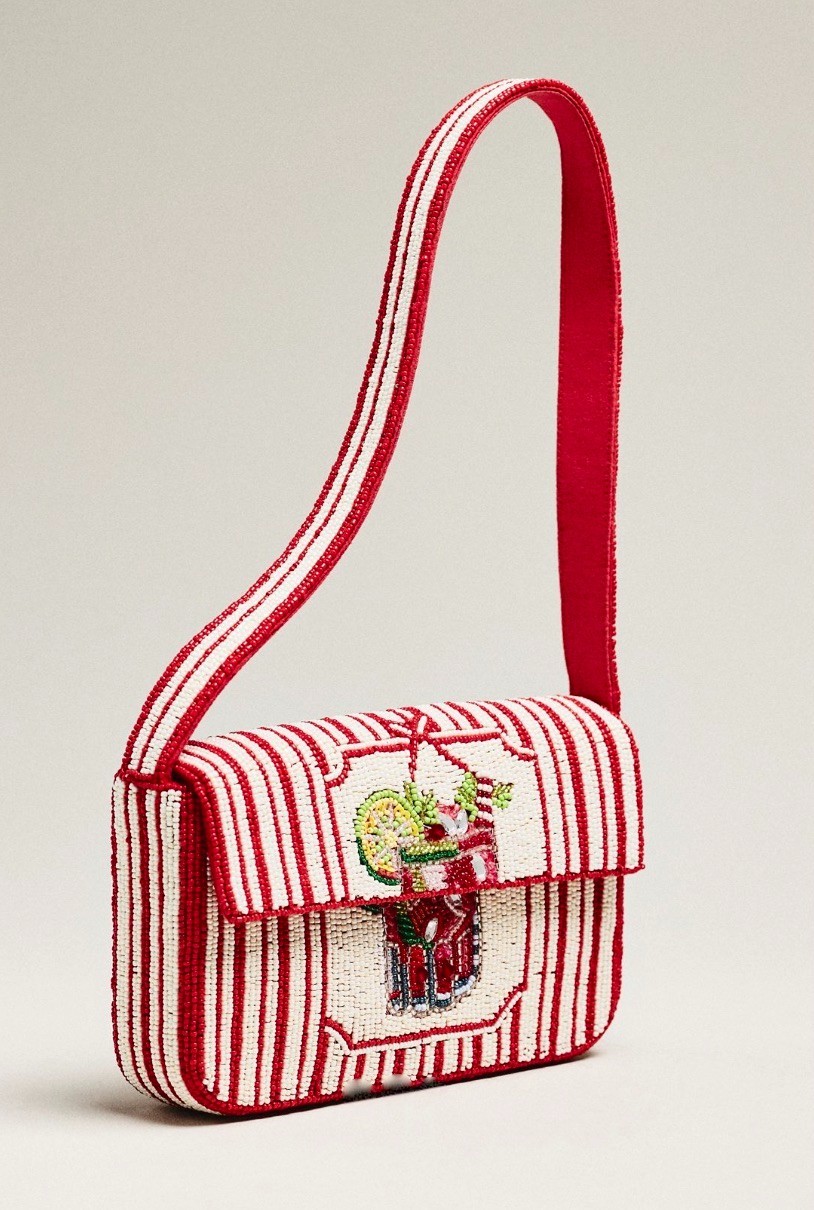 Anthropologie The Fiona Beaded Bag Food & Drink Edition Red White Striped NWT