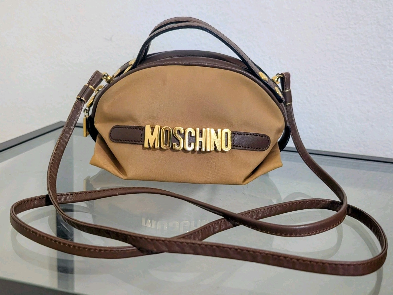 Vintage Moschino Redwall Mini 2way Tan Nylon And Leather Rare