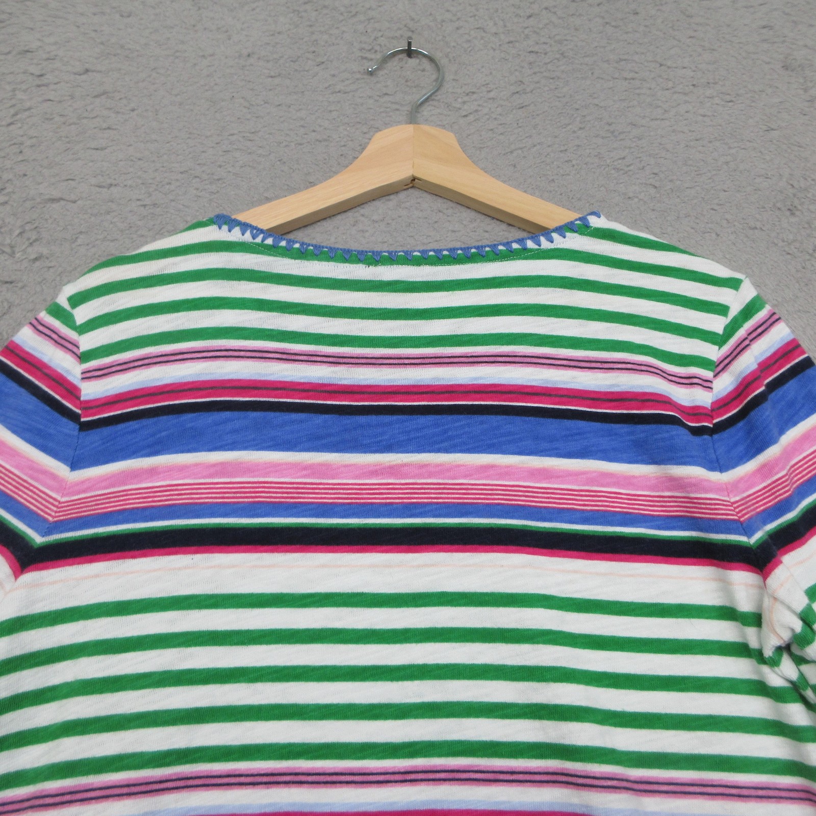 Talbots Linen Blend Tunic Top Women M Blue Green Striped Coastal Nautical Resort