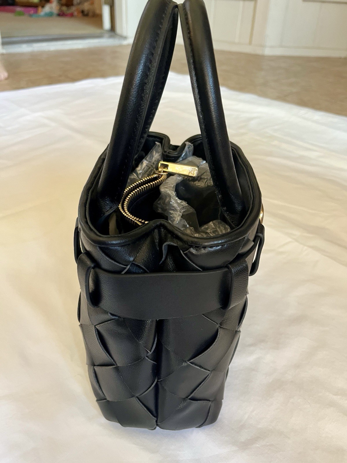 The Sam Edelman Black Cleo Mini/small Woven Belt Buckle Top Handle w/ Strap EUC