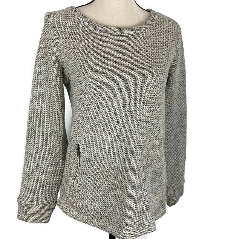 Kenar Scoopneck Pocket Sweater Cream Black Marled Hi Low Womens Sz Medium