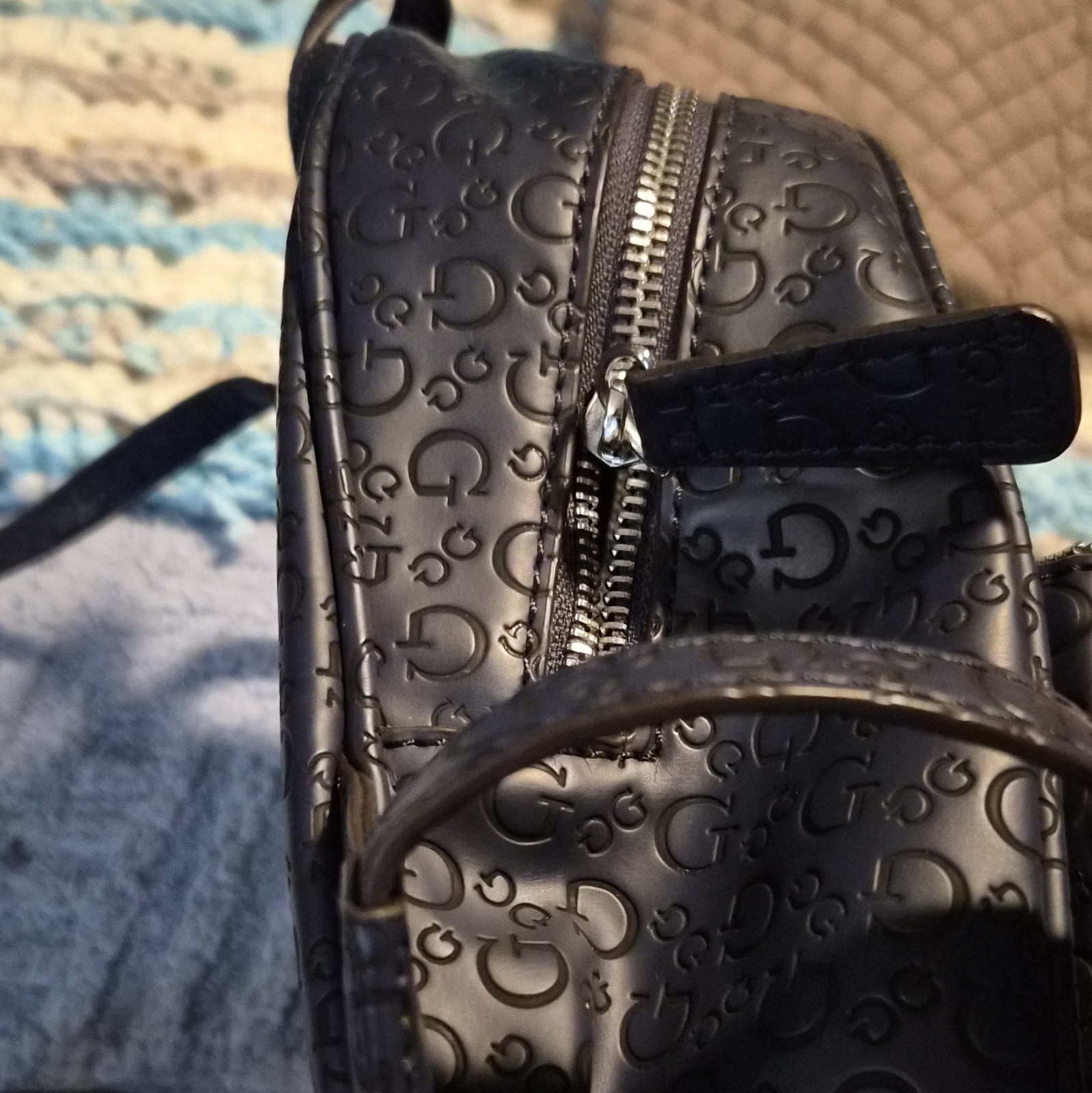 GUESS Women’s Blue Logo Mini Backpack Zip Closure Adjustable Straps Pockets