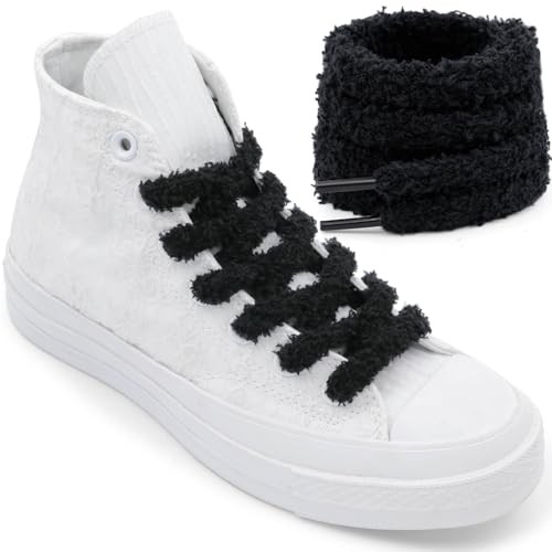 Flat Fuzzy Shoe Laces: 2 Pairs 1 CM Wide Soft Plush Shoelaces for Sneakers