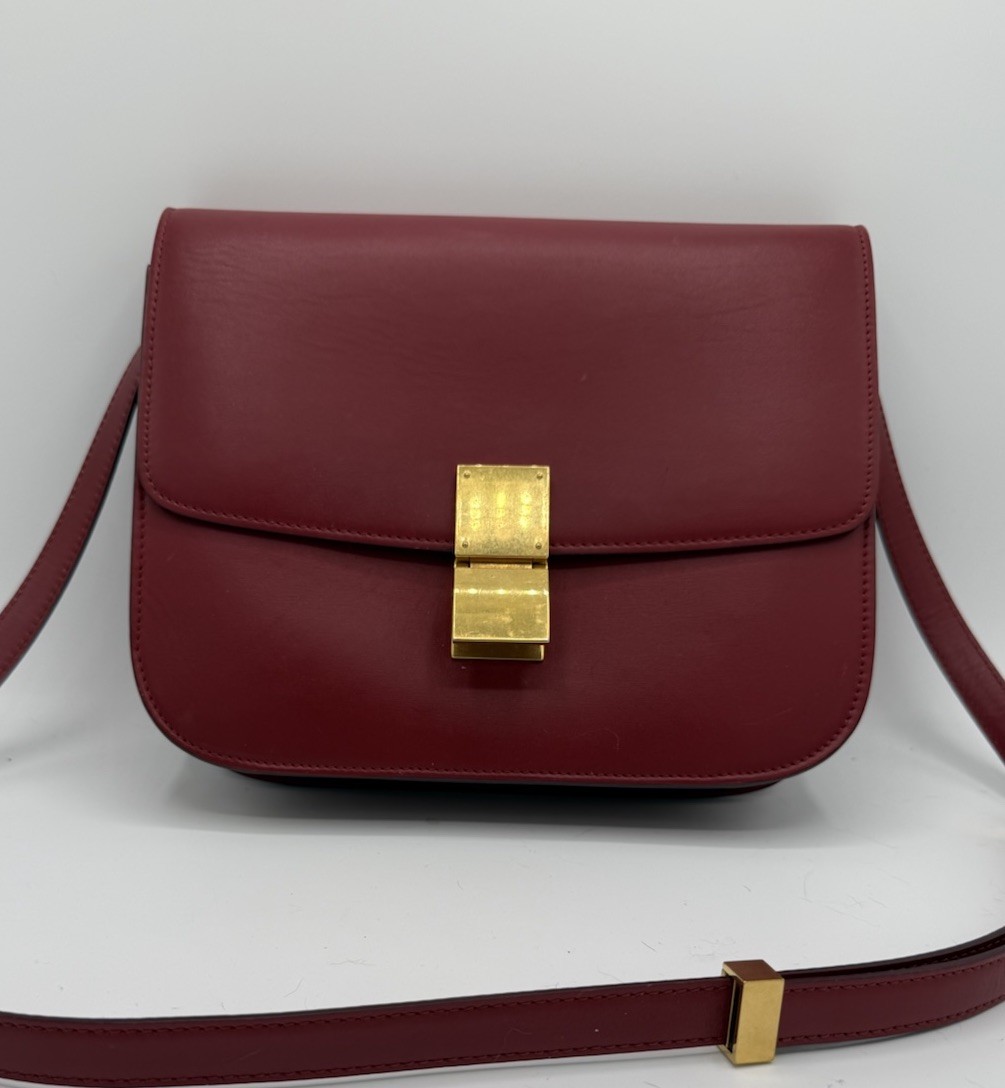 CELINE Classic Box Medium Shoulder Bag Leather Red
