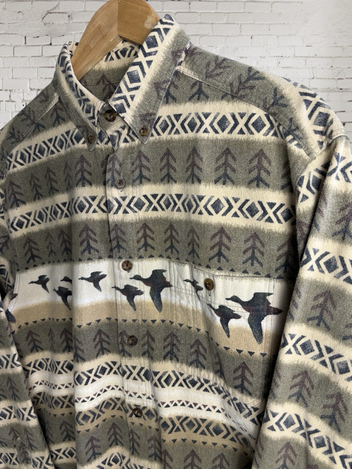 WOOLRICH 100% cotton Duck Green and cream vintage 90s flannel shirt size L