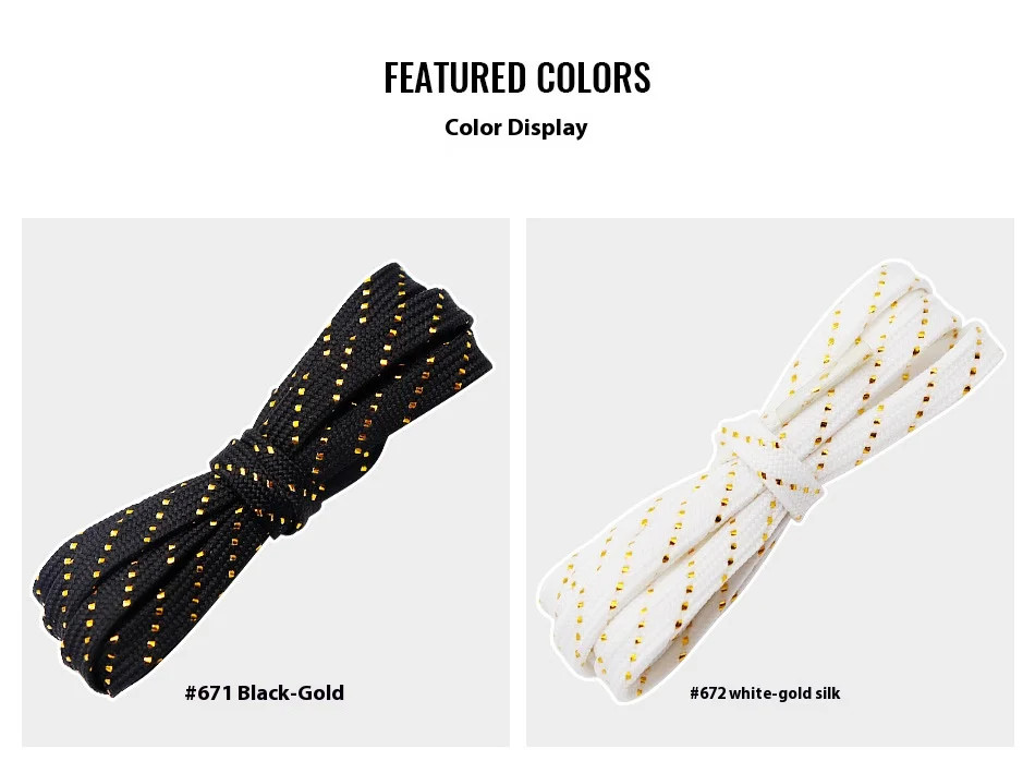 Luxury Gold wire Flat Shoelaces Sneakers Casual Shoe laces 7mm Wide Rope Shoelac