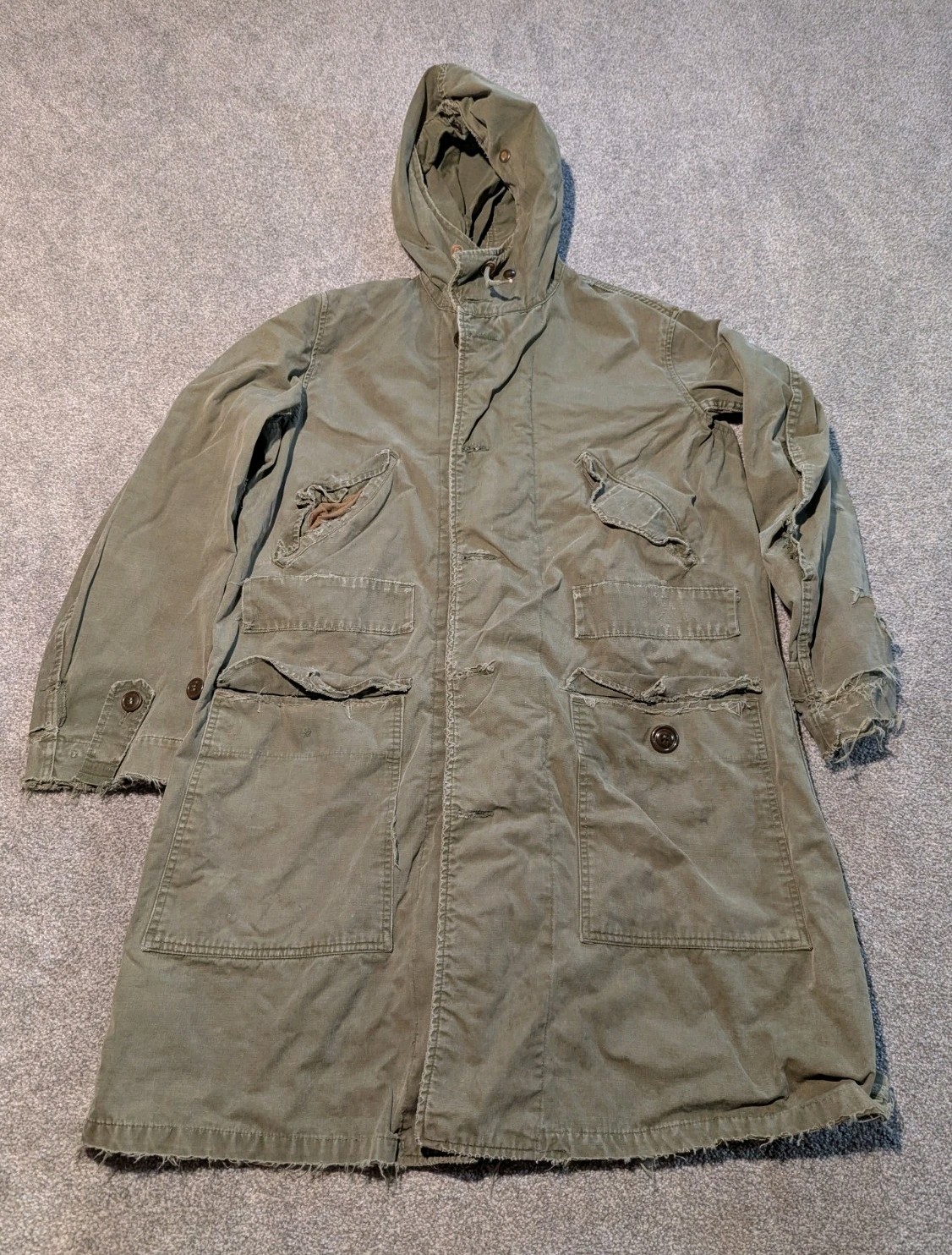 Vintage US Army Jacket Mens Small Green M47 Parka 1950s Korean War Military Coat