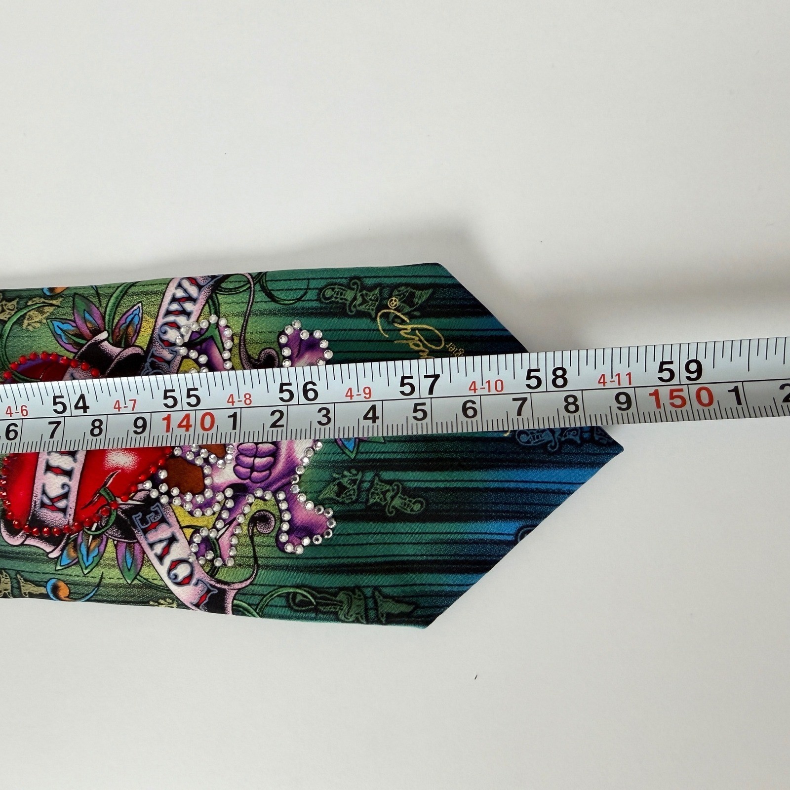 Ed Hardy Love Kills Slowly Rhinestone Silk Tie Christian Audigier Y2K