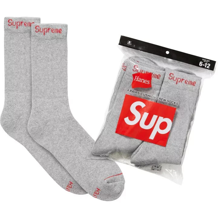 SUPREME X Hanes GREY Crew Socks (SINGLES) ONE PAIR / 100% AUTHENTIC BRAND NEW