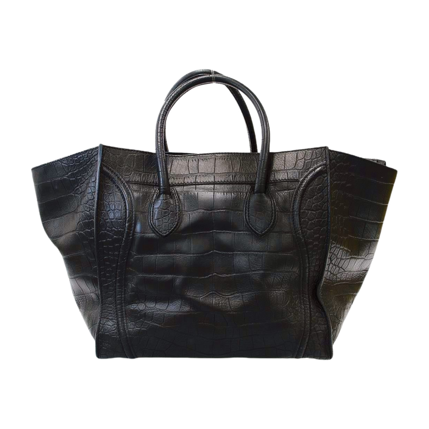 Croc CELINE Luggage Phantom Black Leather Tote Bag Handbag Medium Auth Japan