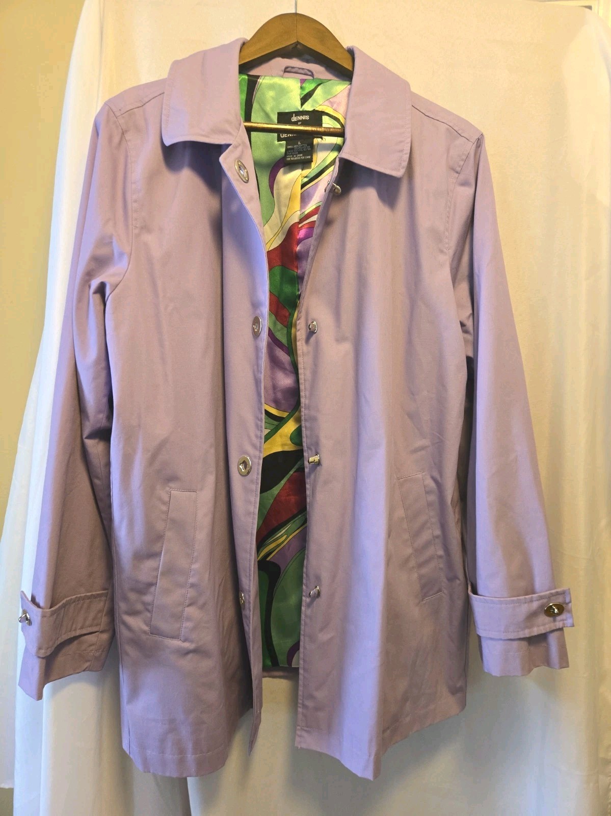 Dennis Basso Women’s Lavender W Multicolor Lining Cotton Blend Trench Size M