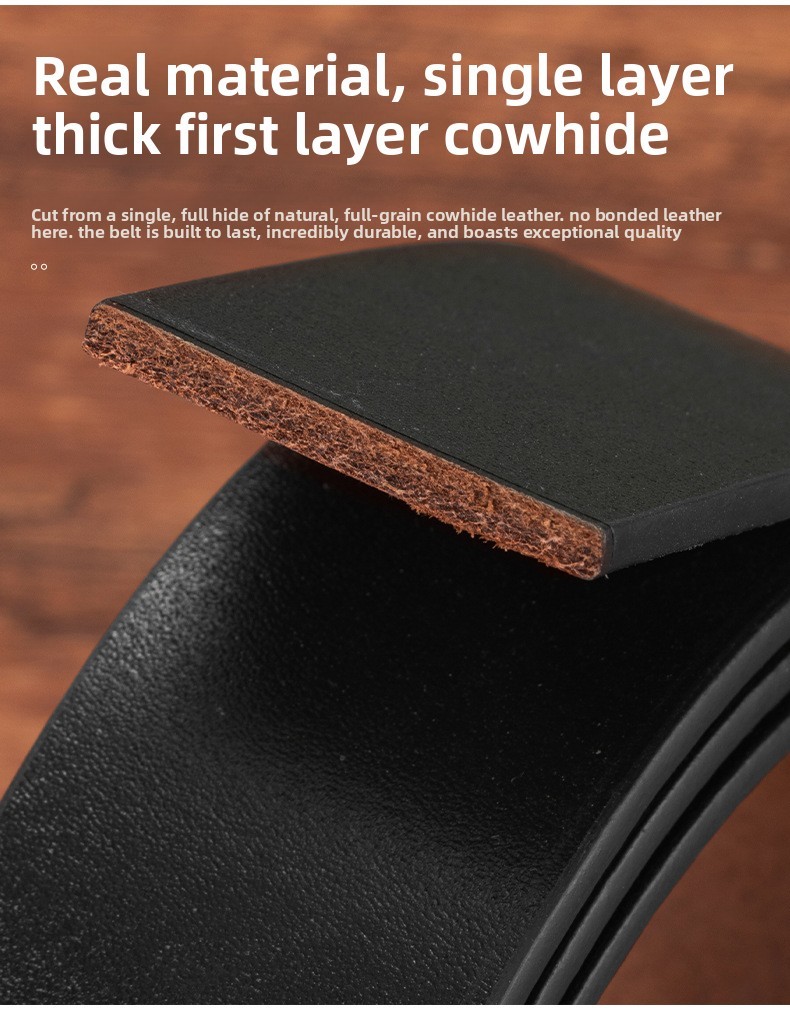 3.5cm Wide Retro Cowhide Men’s Belt Without Buckle Black Adjustable Dress Belt