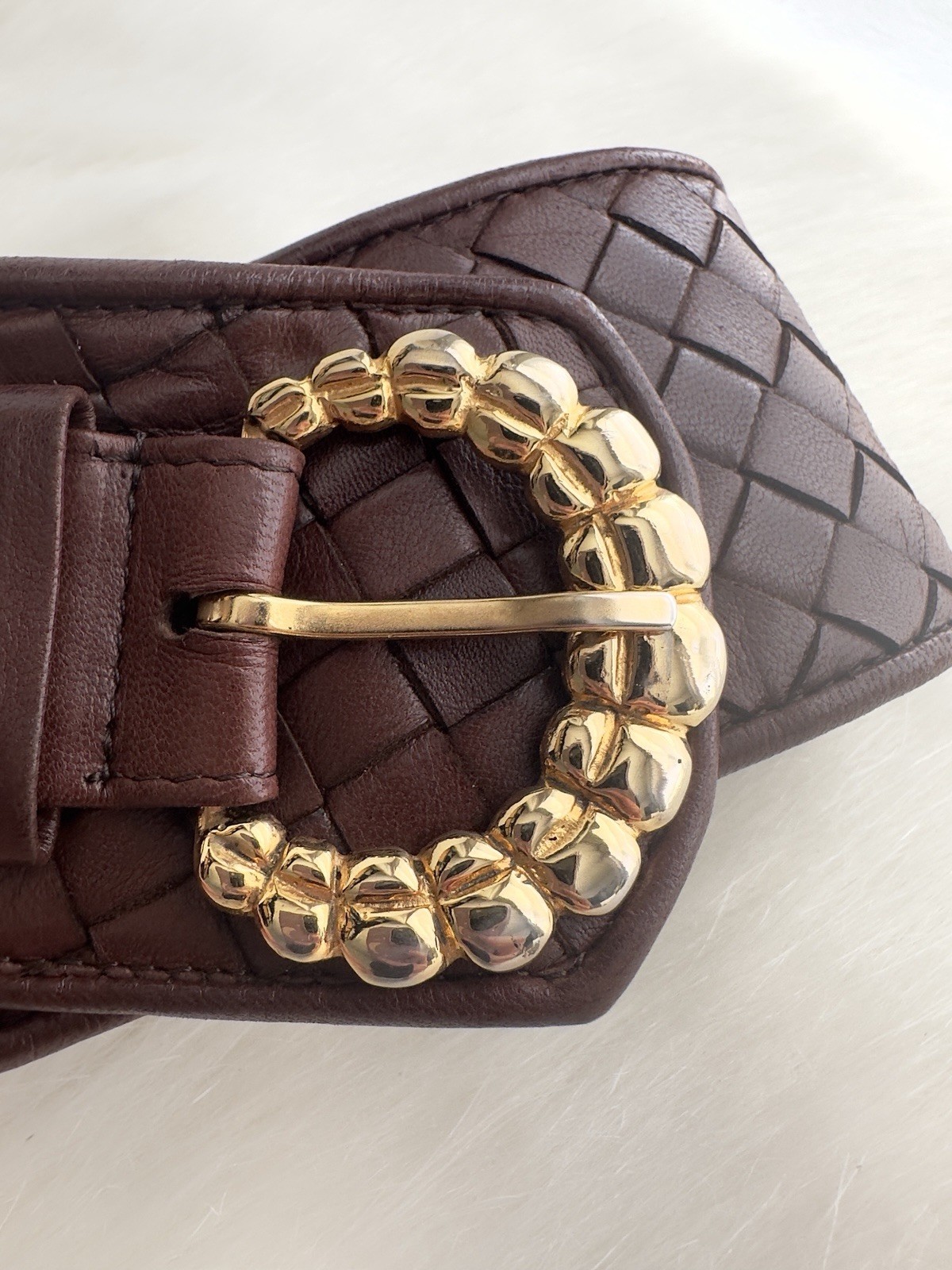 ✨BOTTEGA VENETA Intrecciato Woven Leather Corset Belt Brown Size 95/80cm, 32”