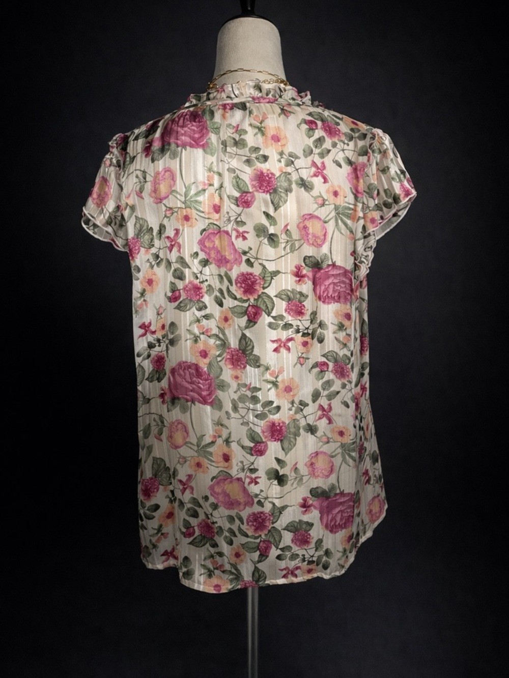 Romantic Floral Lurex Blouse Ruffle Sleeve Detail