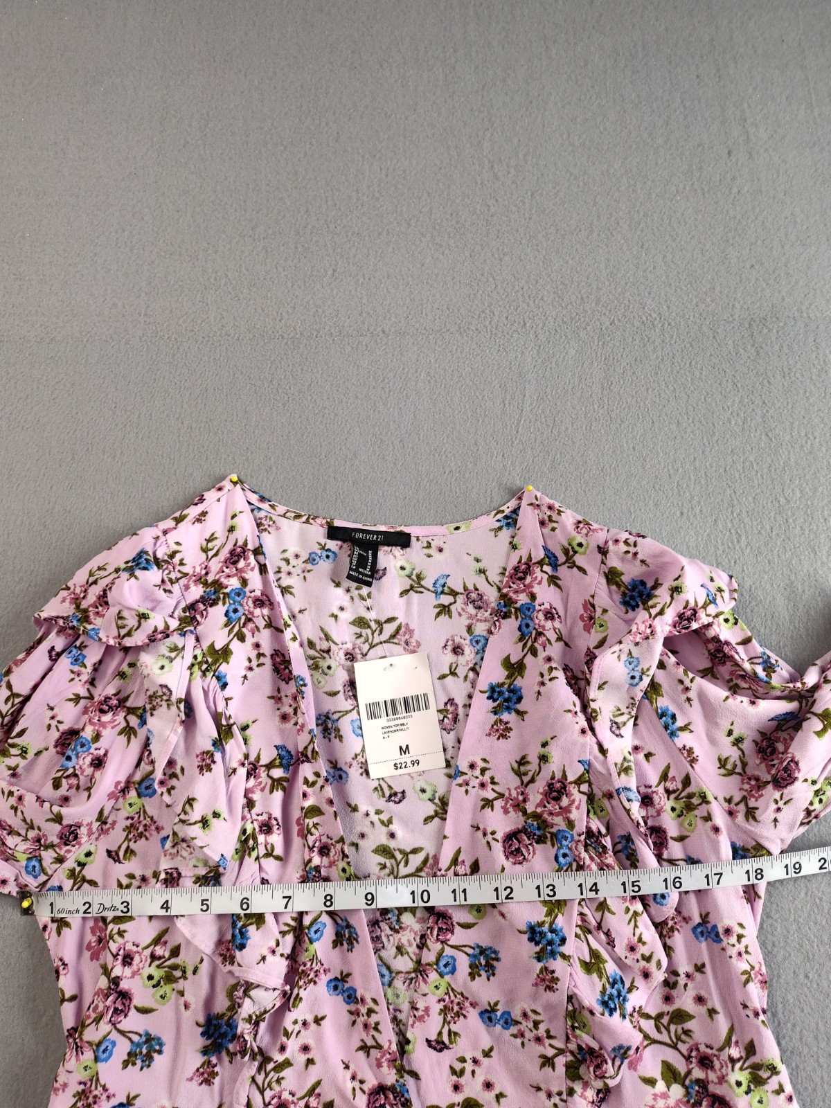Forever 21 Women Romper M Purple Floral Ruffle Puff Sleeve V Neck Summer Casual