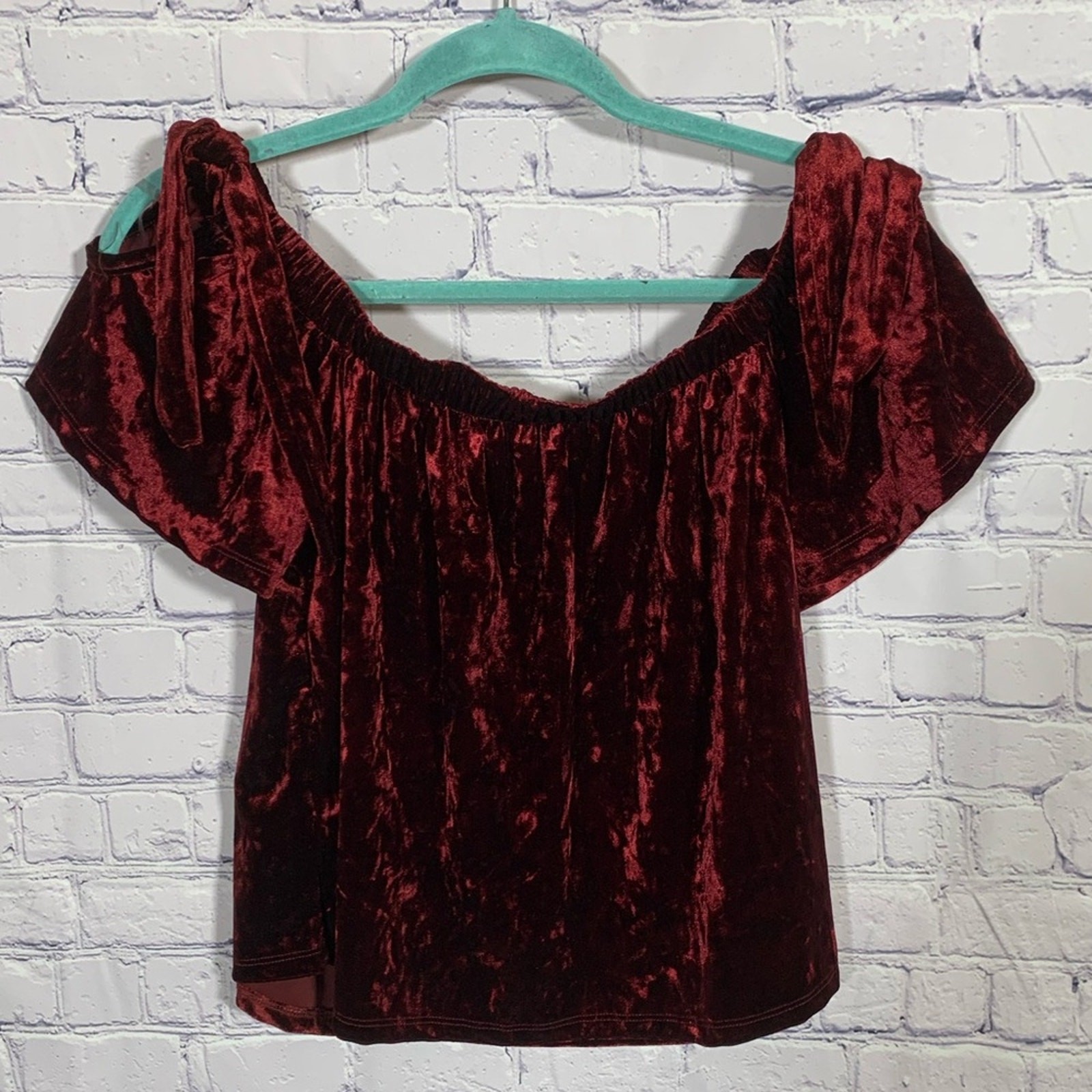 RD Style Womens Velvet Off the Shoulder Short Sleeve Top Red Size S Whimsigoth
